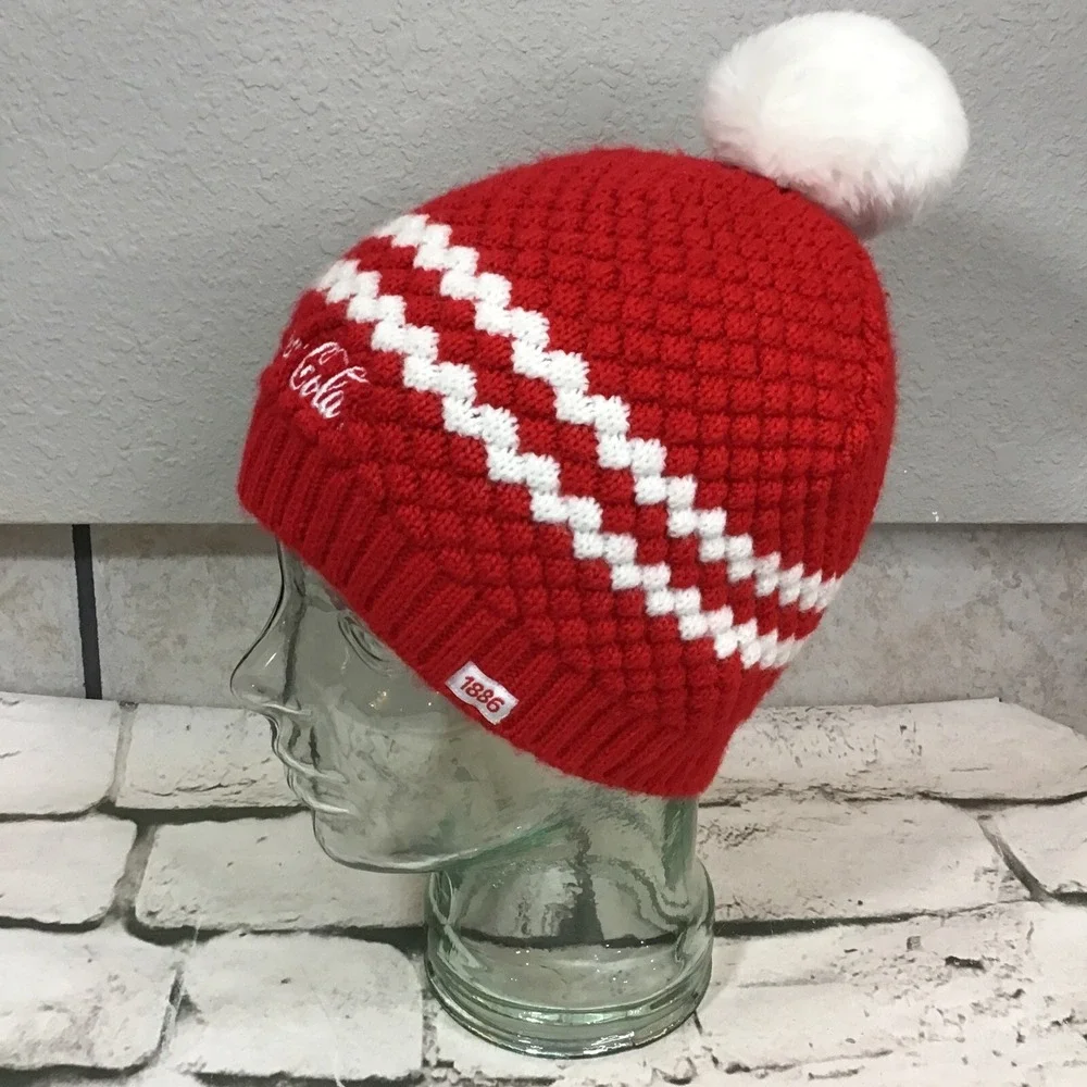 Coca-Cola Hat Unisex OSFA Red White Beanie Advertising Bubble‎ Knit Ski Cap